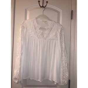 Cactus + Pearl Blouse Women's Small Embellished Appliqué Long Sleeved Blouse